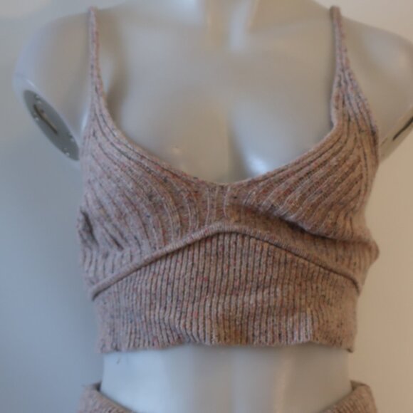 Womens 2PC The Bright Side Tan Speckled Knit Bralette Crop Tank & Jogger Pant S - Picture 3 of 14